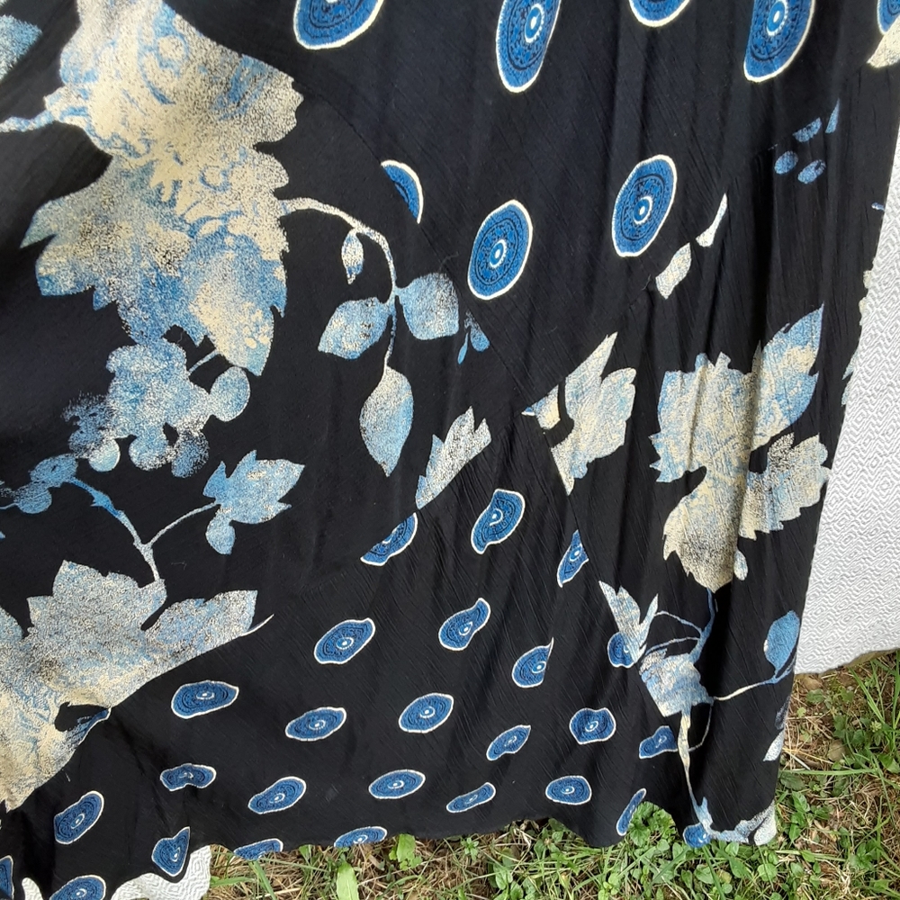 🖤 SO Good: Vintage 90s Floral Indigo Mexican Flowy Dress in vtg 14 - Picture 4 of 9